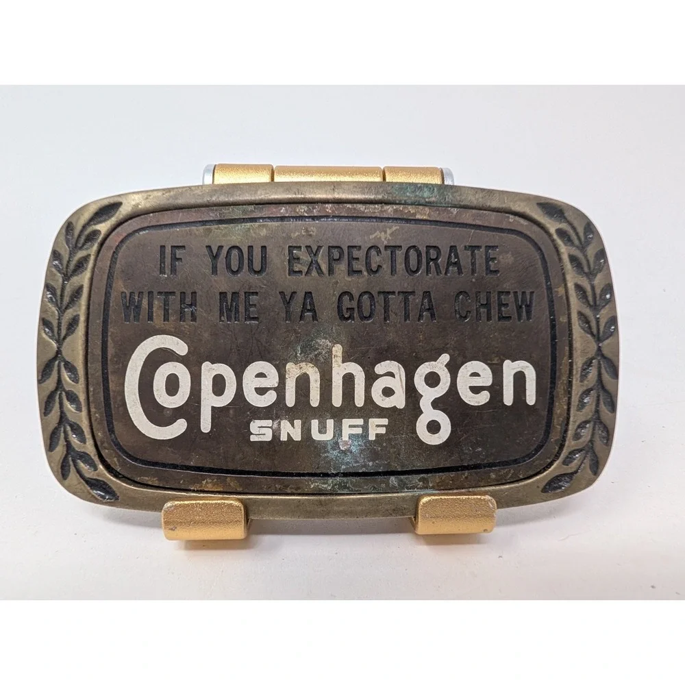 VINTAGE Copenhagen Snuff Belt Buckle Aminco Brass Rodeo Western Cowboy 1980